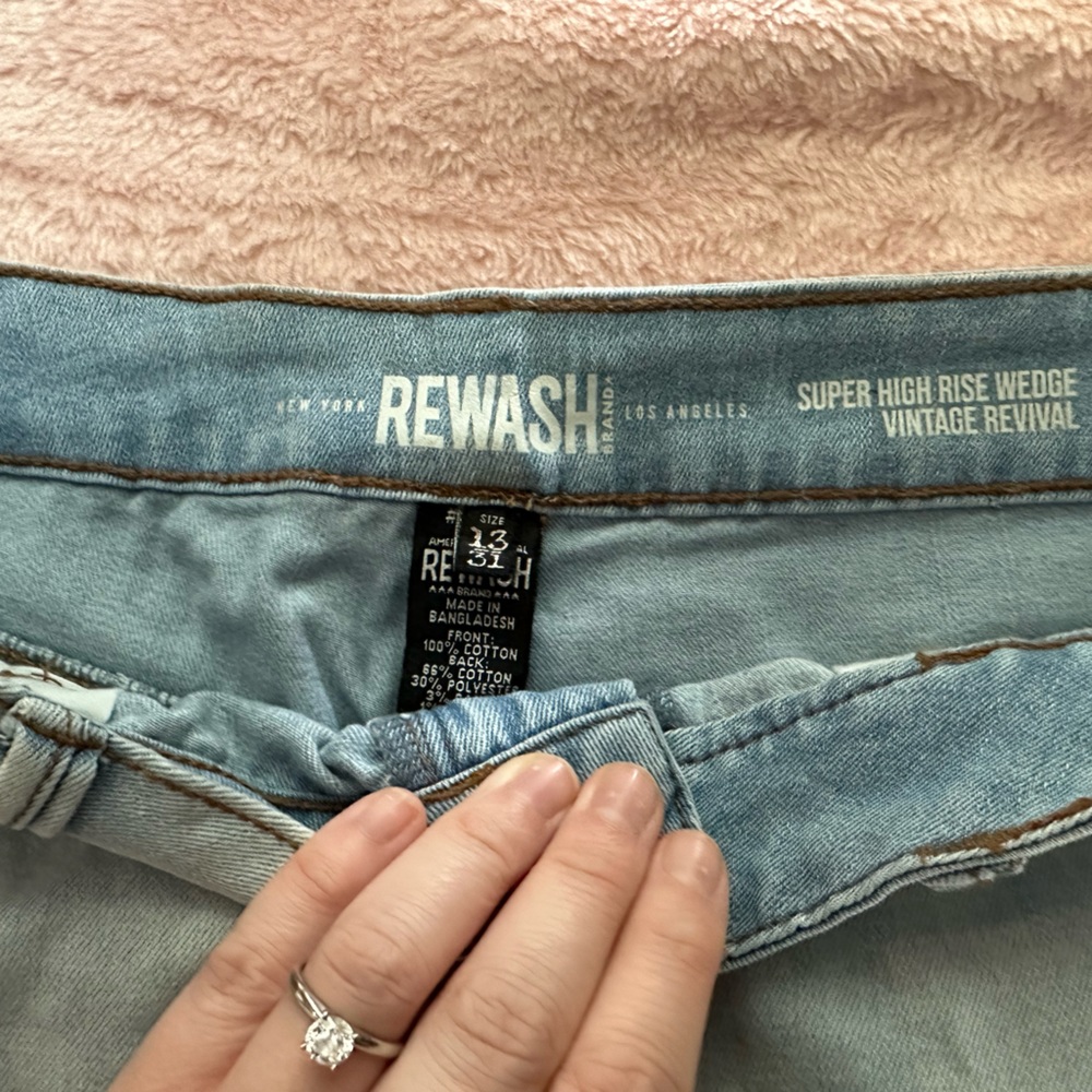 Super high rise light blue jean shorts. Size 13